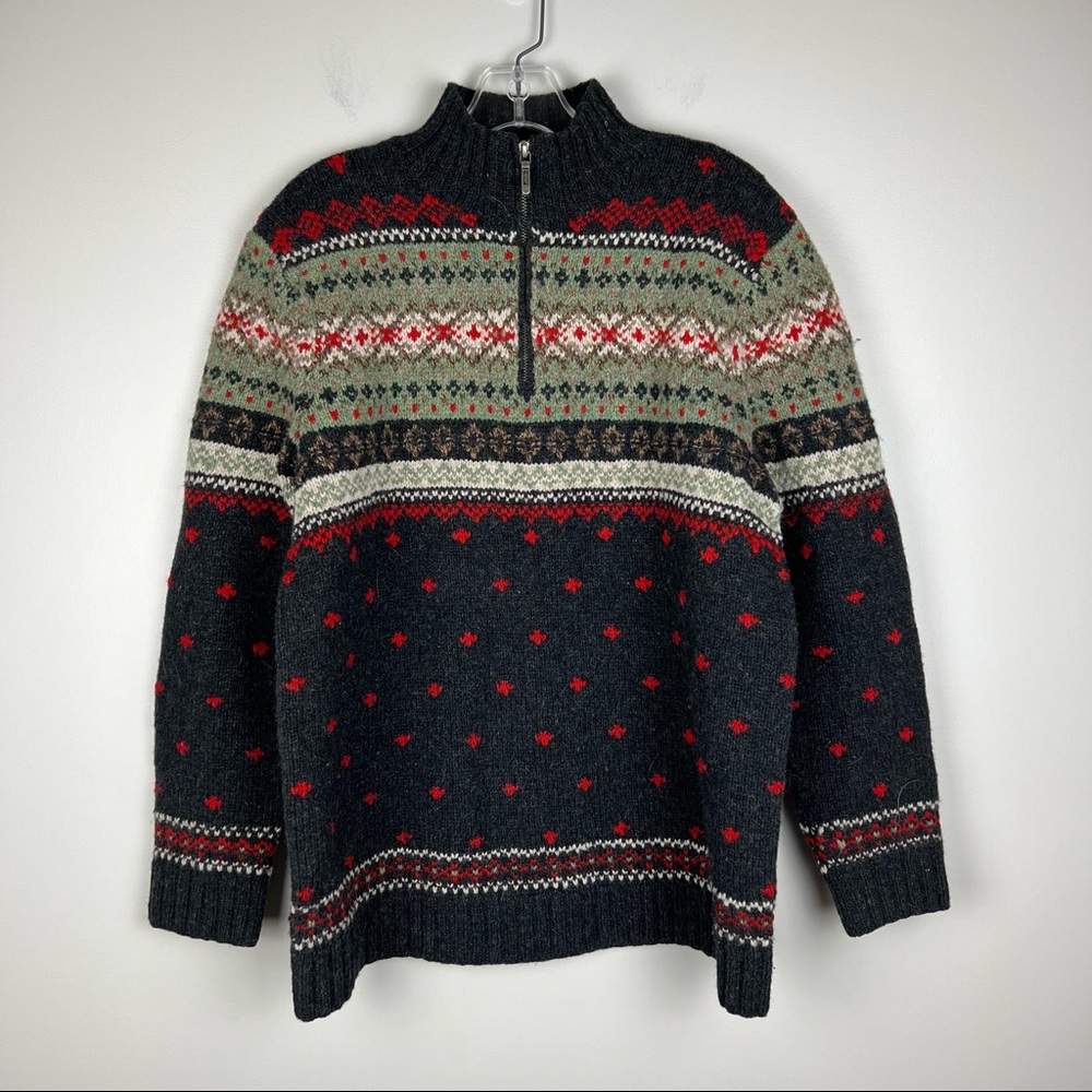 Lauren Ralph Lauren women's medium M ¼ zip gray Fair Isle 100%  Sweater